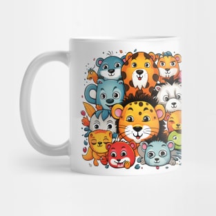 Colorful Gathering of Cute Cartoon Jungle Animals Mug